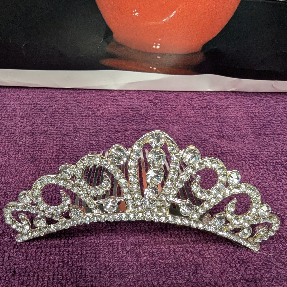 Crown Silver Hair Accessory with Crystal Embellishments